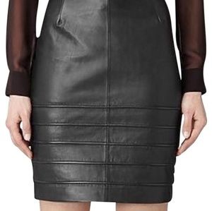 All Saints 100% Leather Pencil Skirt Black NWT